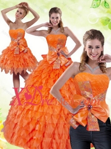 2021 Orange Sweetheart Quinceanera Dress with Ruffles and Bowknot