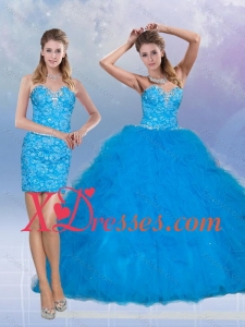 2021 Sweetheart Sequined Teal Quinceanera Dresses with Ruffles