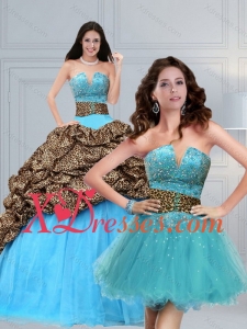 2021 Leopard Printed Baby Blue Brush Train Beading Quinceanera Dress