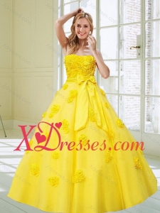 2021 Pretty Rolling Flowers and Bowknot Yellow Dresses for Quince