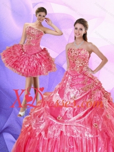 2021 Pretty Watermelon Quince Dress with Ruffled Layers and Appliques