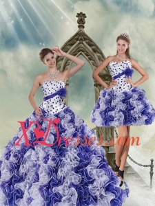 2021 Pretty White and Purple Quince Dress with Beading and Ruffles