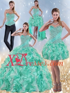 Exclusive Sweetheart Quinceanera Dresses in Apple Green with Ruffles and Beading for 2021