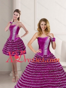 Pretty 2021 Fuchsia Strapless Quinceanera Dress with Ruffled Layers and Beading