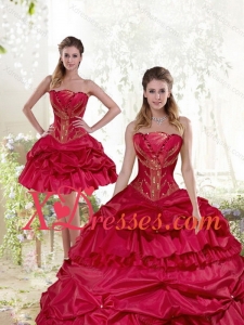 Pretty Beading and Pick Ups Quinceanera Dress in Wine Red for 2021
