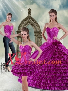 Pretty Sweetheart Beading and Ruffled Layers Quinceanera Dresses in Fuchsia