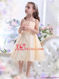 Champagne Spaghetti Straps Little Girl Pageant Dresses with Waistband and Hand Made Flower