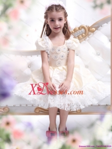 Gorgeous Champagne Little Girl Pageant Dress with Hand Made Flower and Lace
