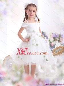 Gorgeous Spaghetti Straps White 2021 Little Girl Pageant Dress with Hand Made Flowers