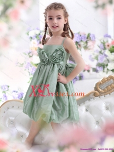 Unique Spaghetti Straps Little Girl Pageant Dress with Waistband and Hand Made Flower
