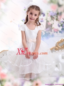 2021 Scoop White Little Girl Pageant Dresses with Bowknot and Ruffles