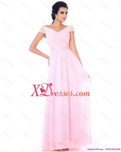 2021 Cute Off the Shoulder Beading Prom Dress in Baby Pink