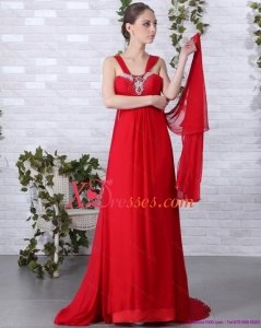 2021 Beautiful Empire Red Prom Dress with Brush Train and Beading