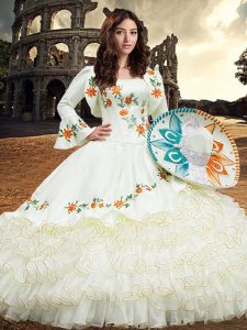 Square Long Sleeves Lace Up Ball Gown Prom Dress White Organza