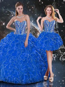 Fabulous Blue Sleeveless Beading and Ruffles Floor Length Sweet 16 Quinceanera Dress