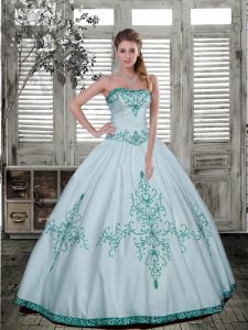Pretty Strapless Sleeveless Quinceanera Gown Floor Length Embroidery Multi-color Taffeta