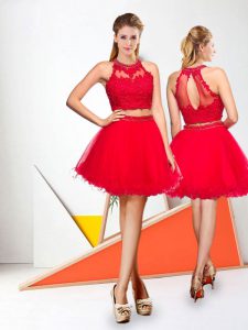 Best Red Sleeveless Organza Clasp Handle Prom Gown for Prom and Party