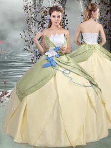 Taffeta Scalloped Sleeveless Lace Up Ruching and Hand Made Flower Quinceanera Gowns in Multi-color