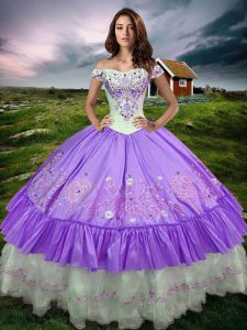 Lavender Sleeveless Floor Length Beading and Embroidery and Ruffled Layers Lace Up Ball Gown Prom Dress