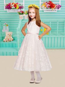 Lace Sleeveless Tea Length Flower Girl Dresses for Less and Lace and Hand Made Flower