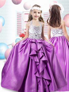 Lilac Toddler Flower Girl Dress Quinceanera and Wedding Party with Beading Halter Top Sleeveless Zipper