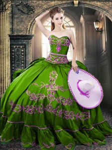 Floor Length Olive Green 15th Birthday Dress Sweetheart Sleeveless Lace Up