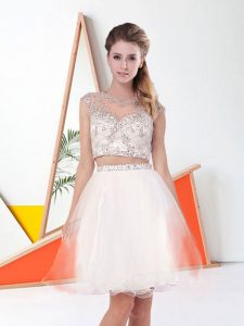 Super Two Pieces Homecoming Dress White Scoop Organza Cap Sleeves Knee Length Zipper