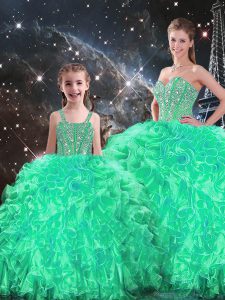 Turquoise Sweetheart Lace Up Beading and Ruffles Quinceanera Dresses Sleeveless