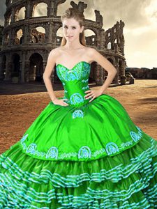 Appliques and Ruffled Layers Quinceanera Dresses Green Lace Up Sleeveless Floor Length