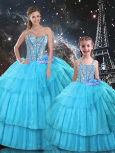 Free and Easy Sleeveless Lace Up Floor Length Ruffled Layers and Sequins Quinceanera Gowns