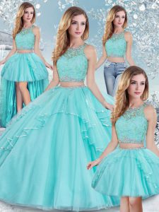 Admirable Floor Length Ball Gowns Sleeveless Aqua Blue Quince Ball Gowns Clasp Handle