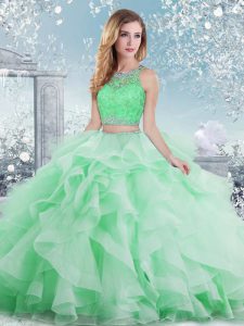 Floor Length Apple Green Quinceanera Dress Scoop Sleeveless Clasp Handle