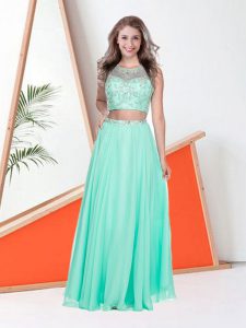 Top Selling Floor Length Apple Green Chiffon Sleeveless Beading