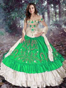Nice Floor Length Green Ball Gown Prom Dress Off The Shoulder Sleeveless Lace Up