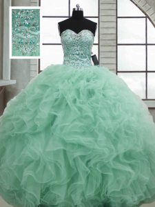 Hot Sale Apple Green Sweetheart Neckline Beading and Ruffles Quinceanera Dress Sleeveless Lace Up