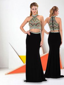 Smart Black High-neck Neckline Beading Sleeveless Zipper