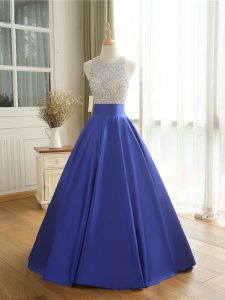 Lovely Blue Scoop Backless Beading Homecoming Dress Sleeveless