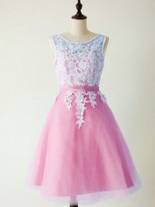 Lilac Scoop Lace Up Lace Vestidos de Damas Sleeveless