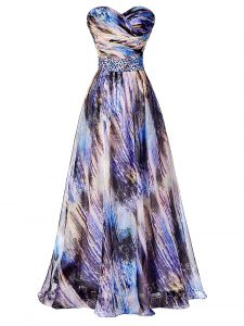 Multi-color A-line Sweetheart Sleeveless Printed Side Zipper Beading and Ruching Prom Dress