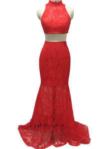 Red Sleeveless Lace Zipper Homecoming Dress