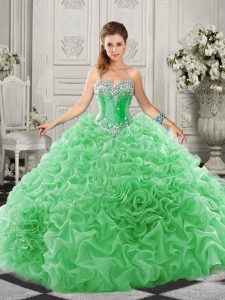 Custom Made Green Sleeveless Court Train Beading and Ruffles Quinceanera Dress