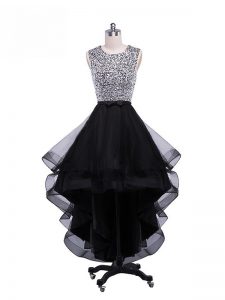 Enchanting Scoop Sleeveless Zipper Prom Gown Black Tulle
