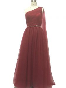 Wonderful Burgundy Sleeveless Sweep Train Beading and Pleated