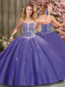 Lavender Sweetheart Neckline Beading 15th Birthday Dress Sleeveless Lace Up