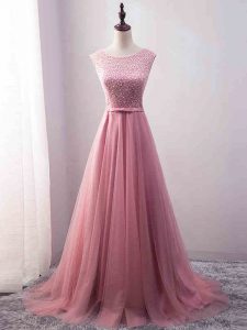 Beauteous Pink Scoop Neckline Beading and Belt Homecoming Dress Sleeveless Zipper