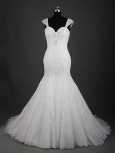New Arrival Mermaid Wedding Dress White Straps Lace Sleeveless Lace Up