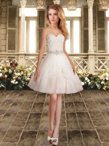 Enchanting Sweetheart Sleeveless Chiffon Vestidos de Damas Lace and Belt Lace Up