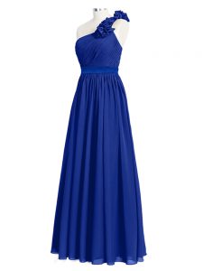 Floor Length Royal Blue Dama Dress for Quinceanera Chiffon Sleeveless Ruffles and Ruching