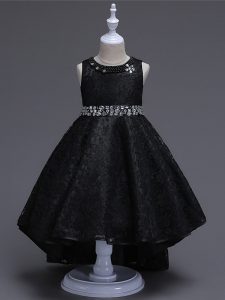 Unique Black Lace Up Scoop Beading Flower Girl Dresses for Less Lace Sleeveless