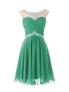 Fitting Turquoise Zipper Scoop Beading Prom Dresses Chiffon Cap Sleeves